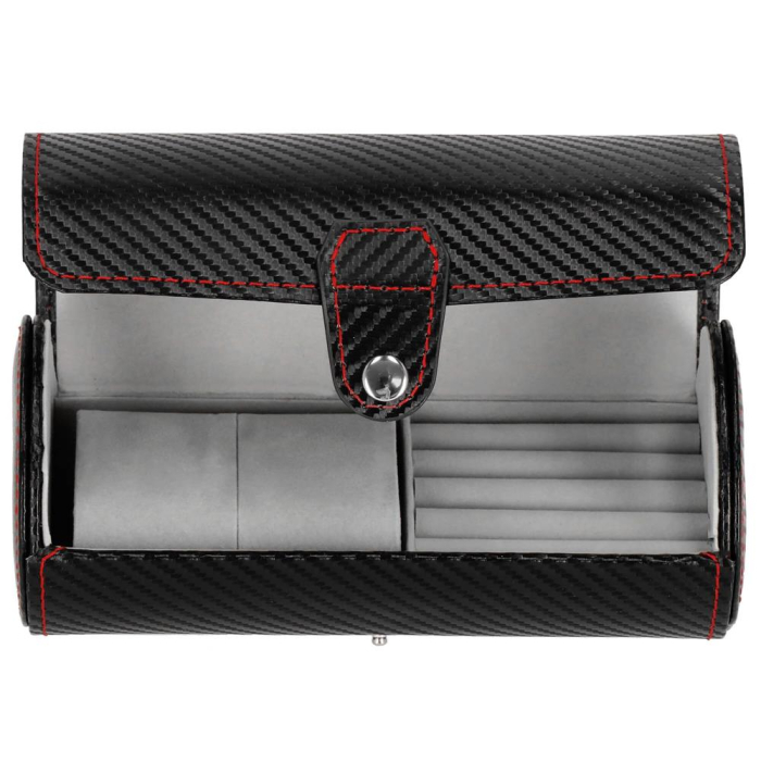 (DL) Cutie depozitare si organizare ceasuri si alte accesorii, MDF, piele ecologica, 20x9cm, negru [8]