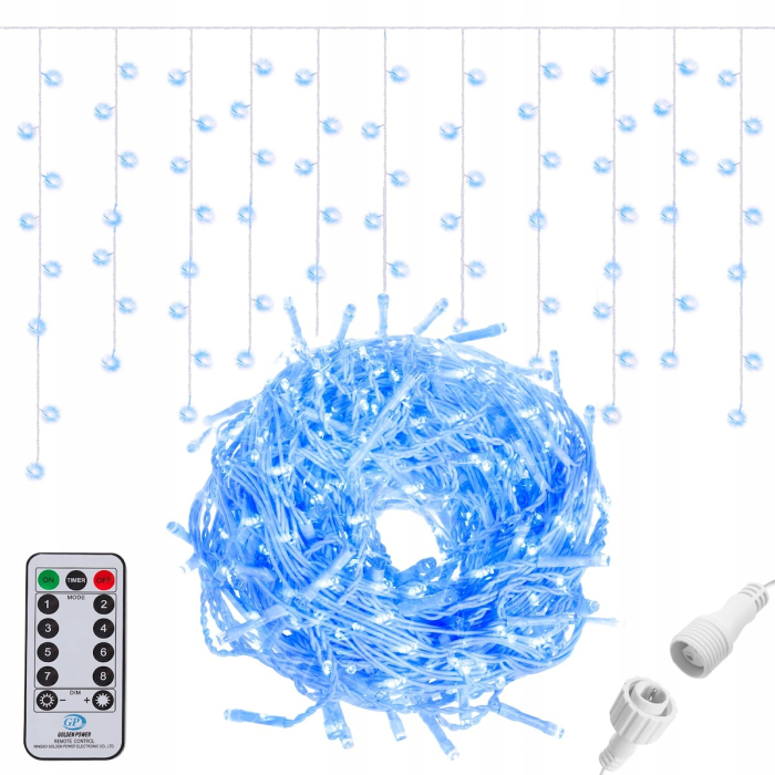 (DL) Ghirlanda luminoasa tip perdea 300 LED-uri, 12m, pentru interior/exterior, iluminare albastra, cu telecomanda [6]