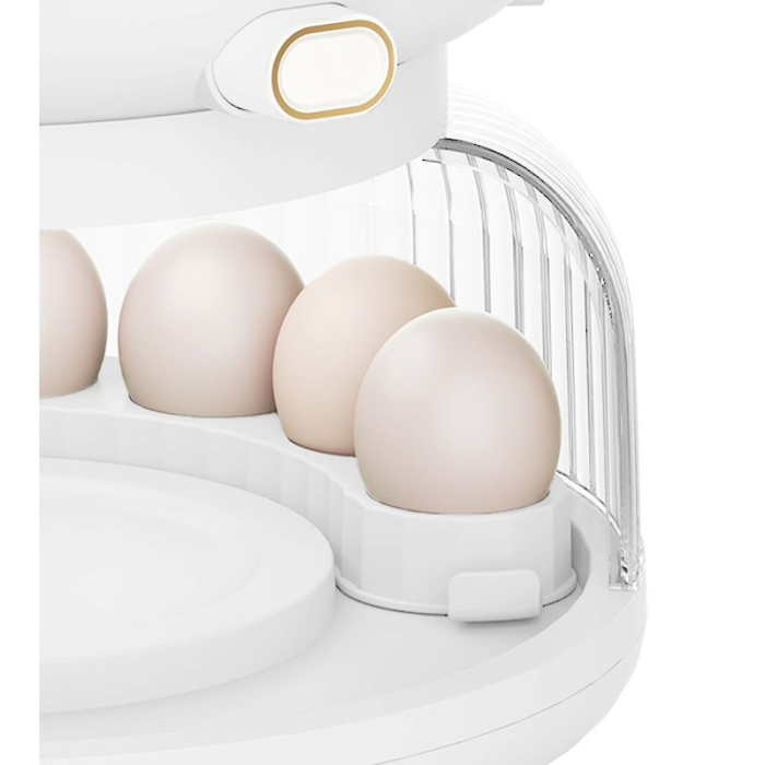 Dozator etajat de cereale , rotativ 360, 6 compartimente, capacitate 10L, cofrag special pentru oua, vas pentru scurgerea cerealelor, 35x27.5 cm, alb [8]
