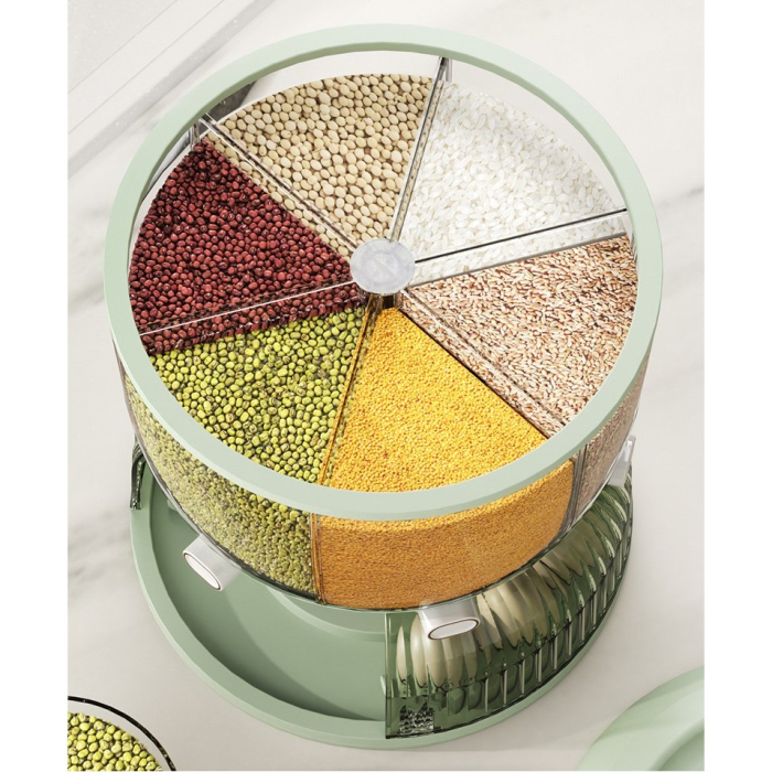 Dozator Etajat de Cereale , Rotativ 360, 6 Compartimente, Capacitate 10L, Cofraj Special pentru Oua, Vas pentru Scurgerea Cerealelor, 35x27.5 cm, Verde [6]