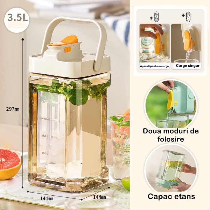 Dozator portabil pentru bauturi , 3.5 litri, capac etans, duza deschidere/inchidere, recipent din plastic, gradat, filtru, maner, 29.7 x 14.1 x 14.4 cm, pentru diverse bauturi, alb [2]