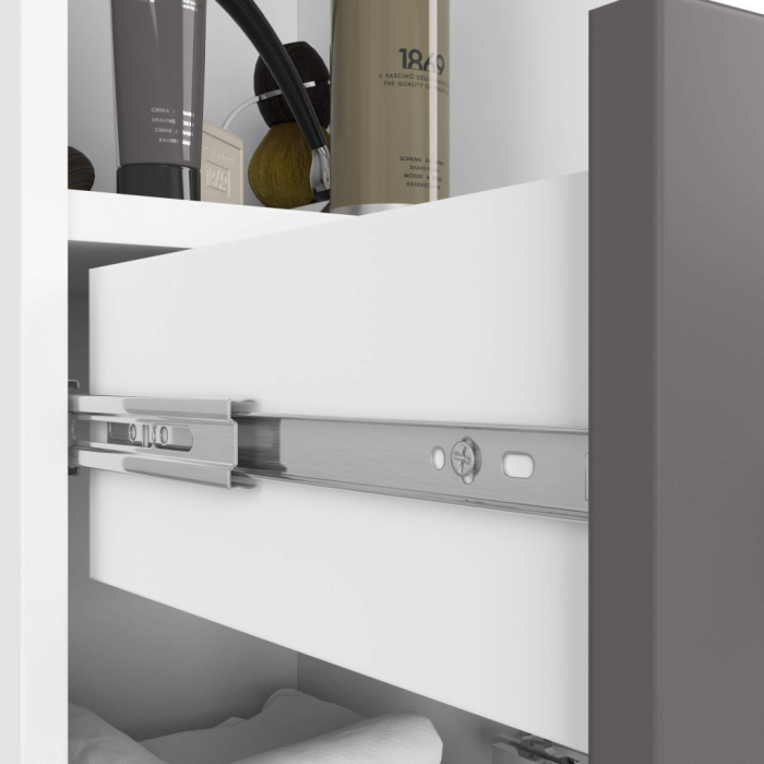 Dulap baie tip coloana cu 2 usi, 1 sertar si rafturi interioare, PAL laminat, 30x30x140 cm, alb si gri [4]