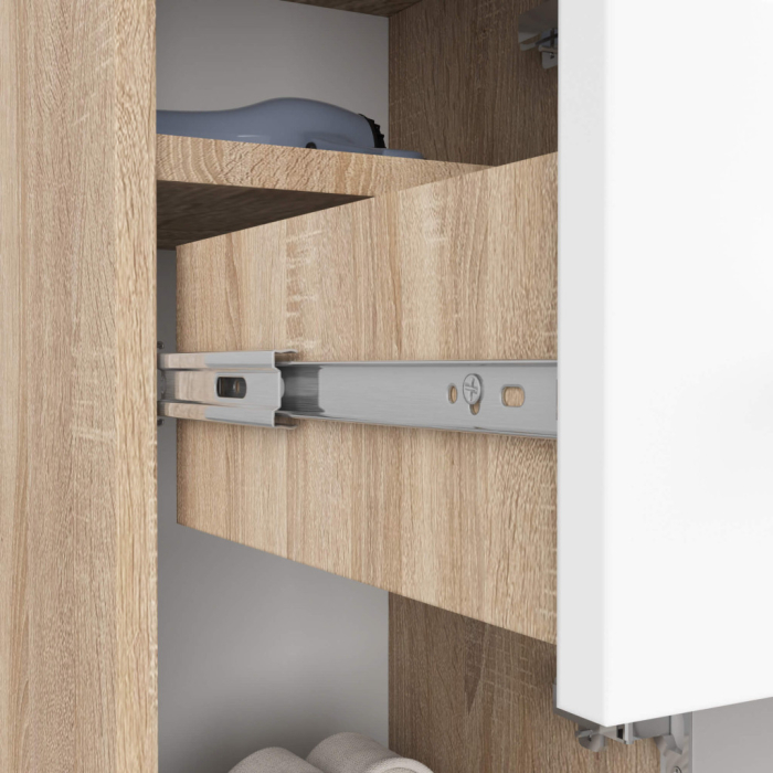 Dulap baie tip coloana cu 2 usi si sertar, PAL laminat, 30x30x85 cm, stejar sonoma si alb [4]