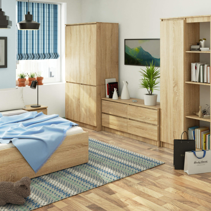 Dulap cu 4 usi, rafturi si bara pentru umerase, PAL laminat, 90x51x180 cm, stejar sonoma [4]