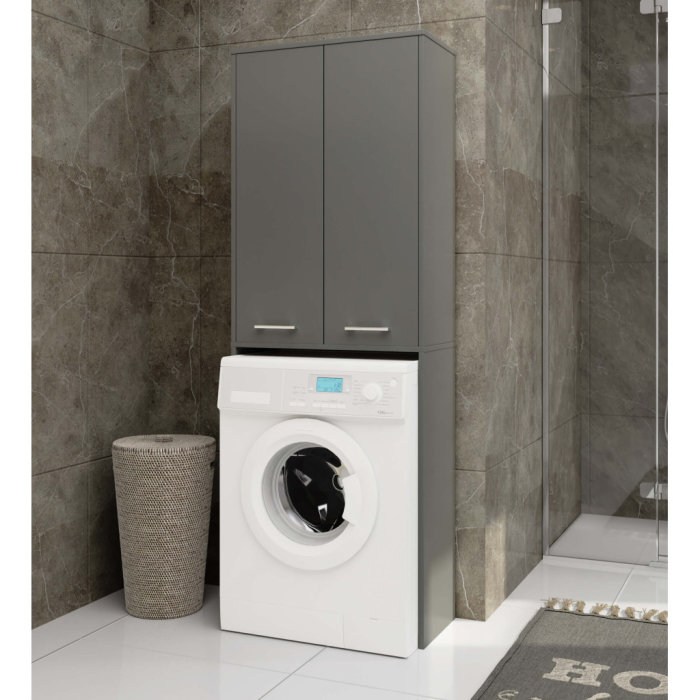 Dulap de baie cu 2 usi si 4 rafturi, pentru spatiul de deasupra masinii de spalat, 64x30x180 cm, gri grafit [5]