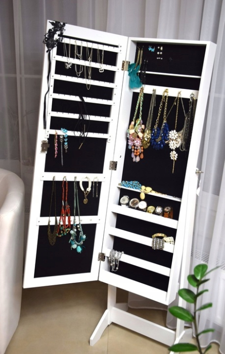 Dulap de toaleta cu oglinda si spatiu de depozitare bijuterii, 41x147cm, alb [5]