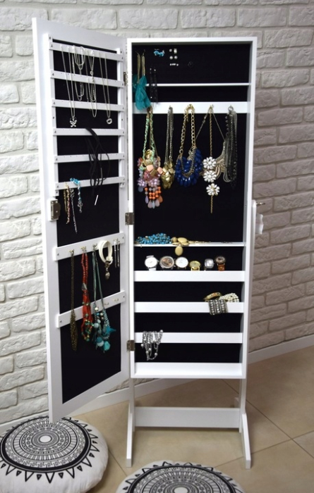 Dulap de toaleta cu oglinda si spatiu de depozitare bijuterii, 41x147cm, alb [6]