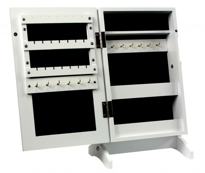 Dulapior de toaleta cu oglinda si spatiu de depozitare bijuterii, 21x36x15cm, alb [5]