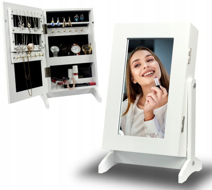 Dulapior de toaleta cu oglinda si spatiu de depozitare bijuterii, 21x36x15cm, alb [2]