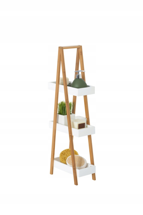 Etajera cu 3 rafturi 5Five Natureo, MDF si bambus, 30x18x82 cm, alb [2]