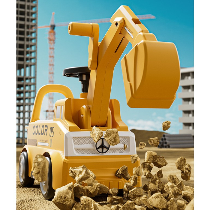Excavator Manual pentru copii, , 3 ani, Sport, Claxon, Cutie Depozitare, Lumini, Scaun, 62x26x47 cm, Galben [10]