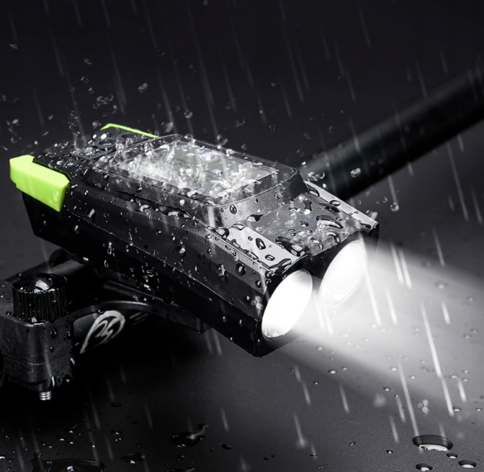 Far bicicleta 3 in 1, 2x LED 5 Wati, claxon, vitezometru, distanta, acumulator 4000mAh, USB, rezistent la apa [8]