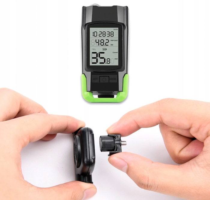 Far bicicleta 3 in 1, 2x LED 5 Wati, claxon, vitezometru, distanta, acumulator 4000mAh, USB, rezistent la apa [7]