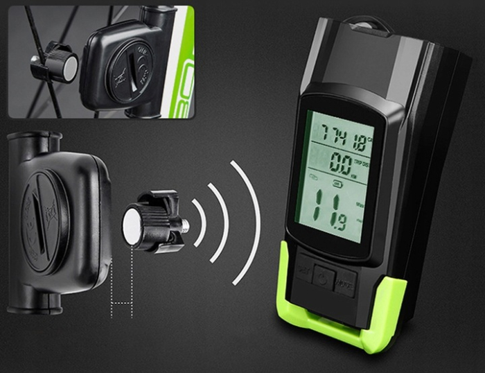 Far bicicleta 3 in 1, 2x LED 5 Wati, claxon, vitezometru, distanta, acumulator 4000mAh, USB, rezistent la apa [10]