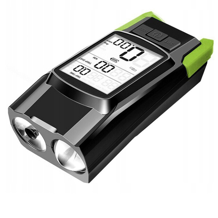 Far bicicleta 3 in 1, 2x LED 5 Wati, claxon, vitezometru, distanta, acumulator 4000mAh, USB, rezistent la apa [1]