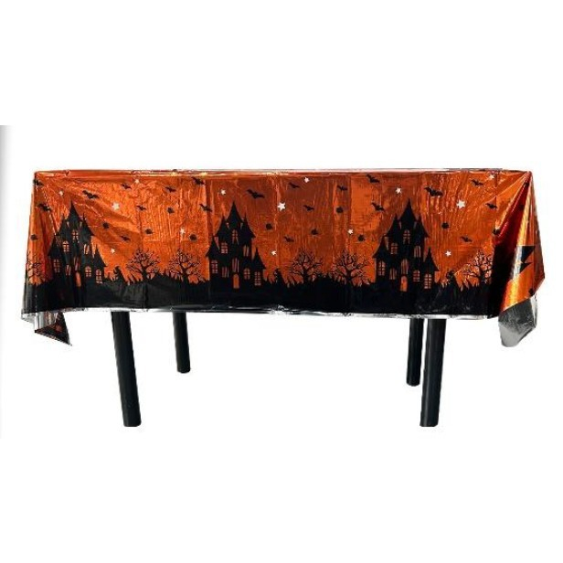 Fata de Masa, , din Folie, Imprimeu Halloween - Casa Bantuita, 137 x 274 cm, Portocaliu [2]