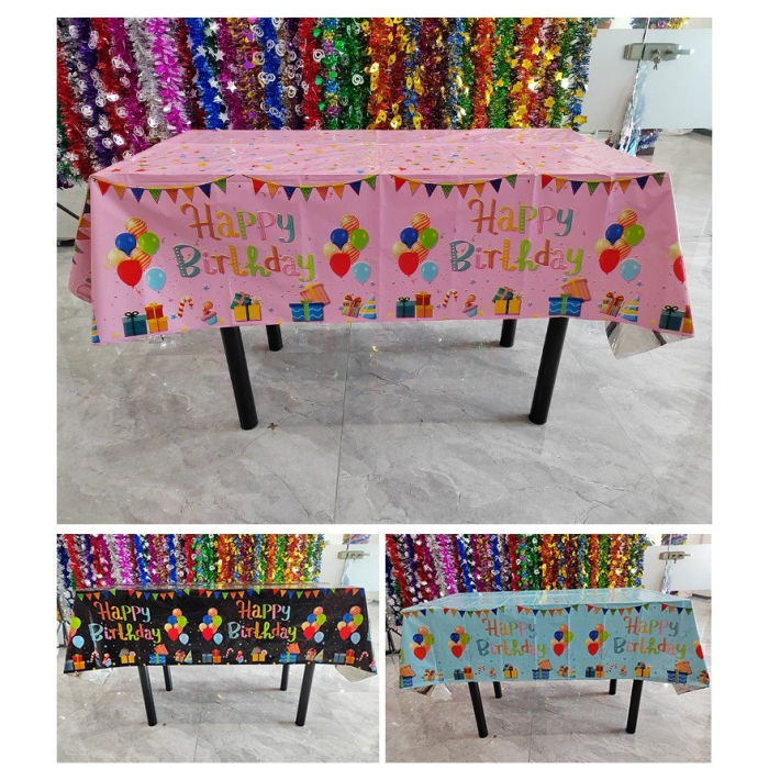 Fata de Masa, , din Folie, Imprimeu Happy Birthday cu Baloane, 137 x 183 cm, Albastru [4]