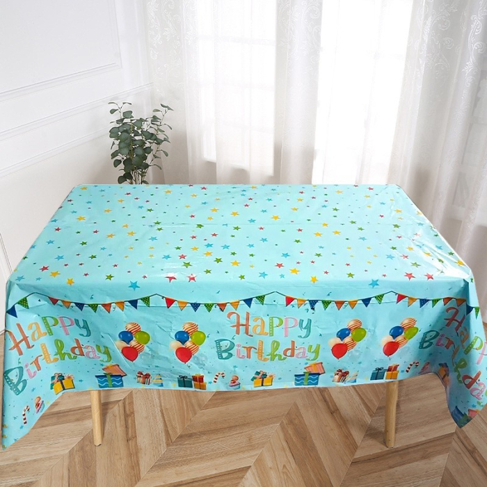 Fata de Masa, , din Folie, Imprimeu Happy Birthday cu Baloane, 137 x 274 cm, Albastru [2]