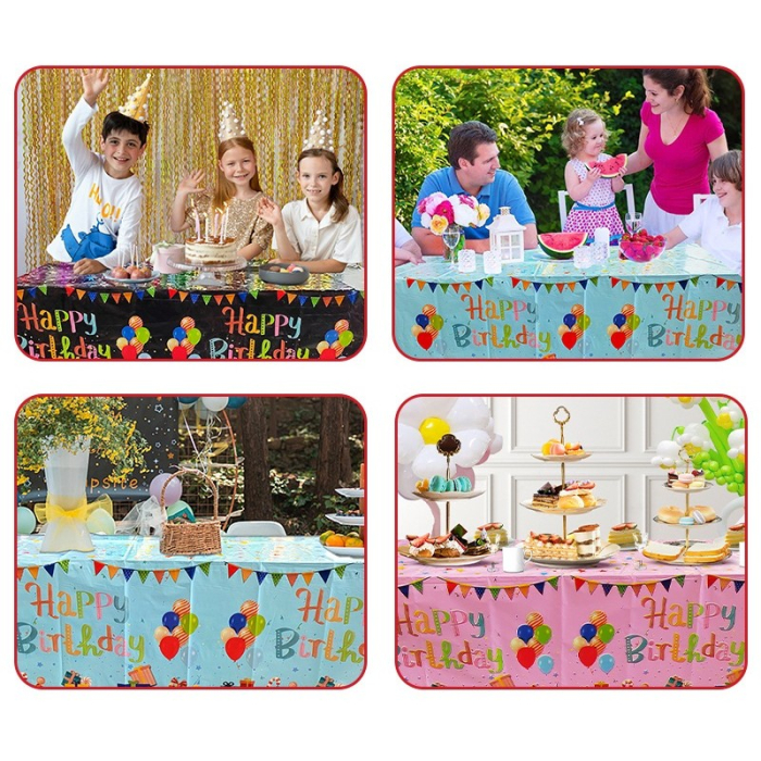 Fata de Masa, , din Folie, Imprimeu Happy Birthday cu Baloane, 137 x 274 cm, Negru [3]