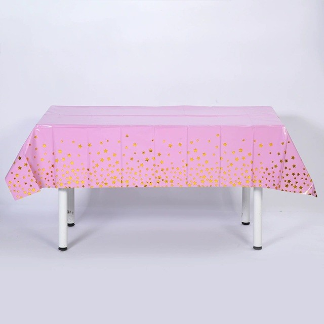 Fata de Masa, , din Folie, Imprimeu Stele Aurii, Impermeabila, 137 x 183 cm, Roz [3]