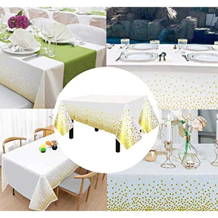 Fata de Masa, , din Folie, Imprimeu Stele Aurii, Impermeabila, 137 x 274 cm, Alb [5]