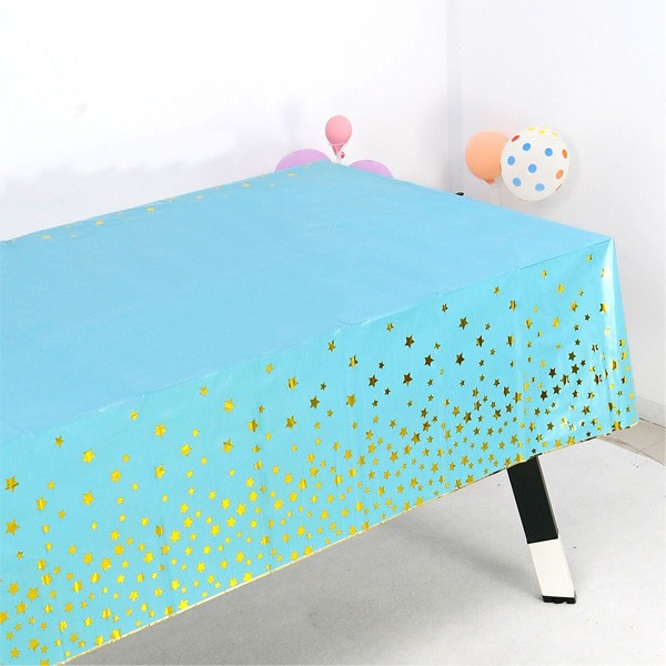 Fata de Masa, , din Folie, Imprimeu Stele Aurii, Impermeabila, 137 x 274 cm, Albastru [2]