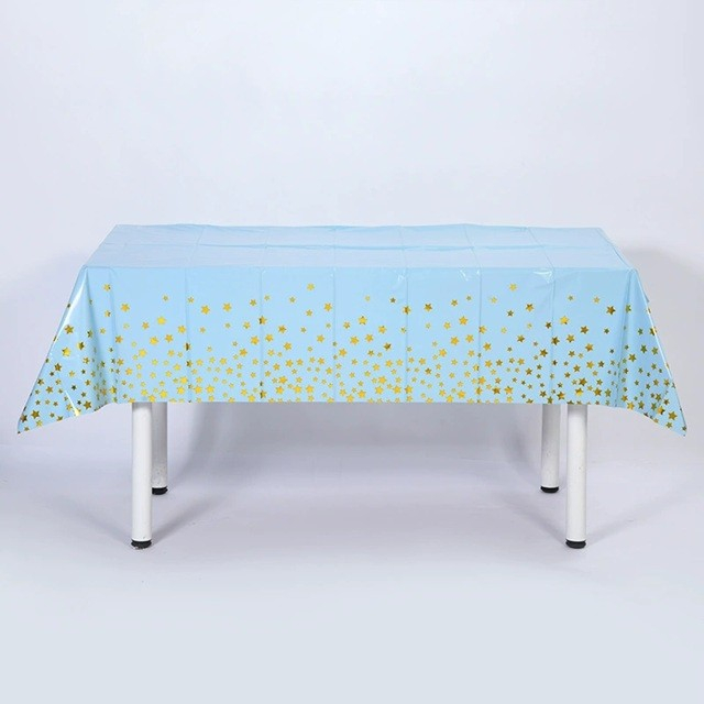 Fata de Masa, , din Folie, Imprimeu Stele Aurii, Impermeabila, 137 x 274 cm, Albastru [3]