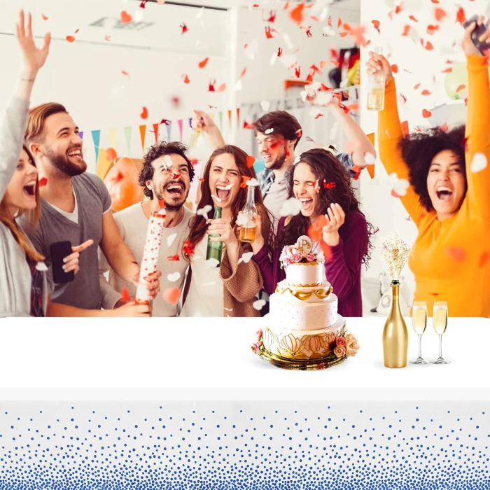 Fata de Masa, , din PEVA, Imprimeu Buline, 137 x 274 cm, Impermeabila, Fara Pete, Curatare Rapida, Albastru [3]