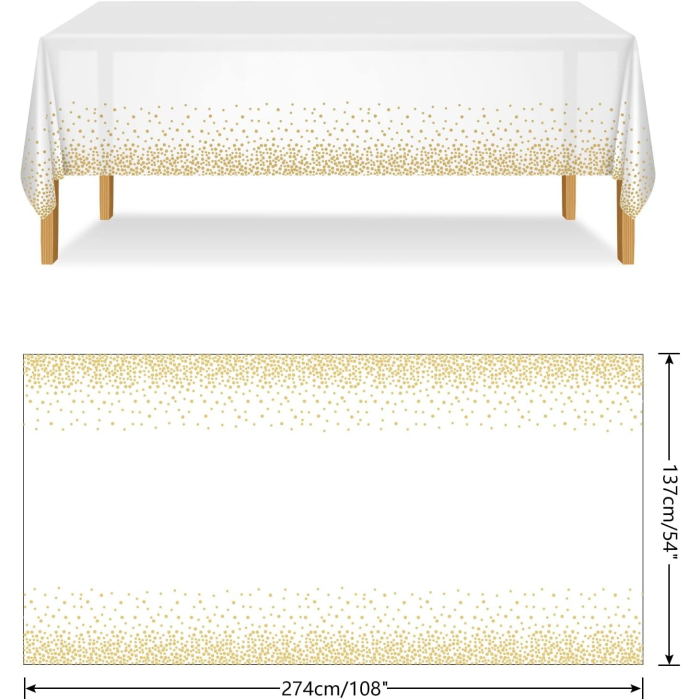 Fata de Masa, , din PEVA, Imprimeu Buline, 137 x 274 cm, Impermeabila, Fara Pete, Curatare Rapida, Bej [6]