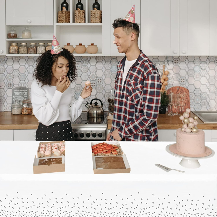 Fata de Masa, , din PEVA, Imprimeu Buline, 137 x 274 cm, Impermeabila, Fara Pete, Curatare Rapida, Gri [3]