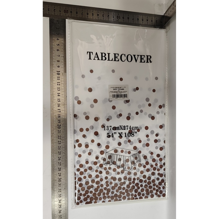 Fata de Masa, , din PEVA, Imprimeu Buline, 137 x 274 cm, Impermeabila, Fara Pete, Curatare Rapida, Maro [5]