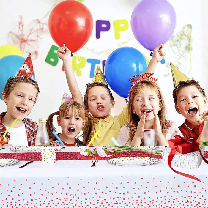 Fata de Masa, , din PEVA, Imprimeu Buline, 137 x 274 cm, Impermeabila, Fara Pete, Curatare Rapida, Rosu [3]