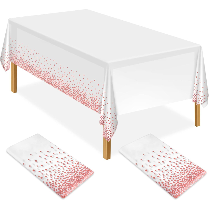 Fata de Masa, , din PEVA, Imprimeu Buline, 137 x 274 cm, Impermeabila, Fara Pete, Curatare Rapida, Roz [4]