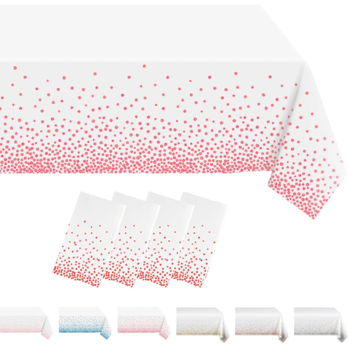Fata de Masa, , din PEVA, Imprimeu Buline, 137 x 274 cm, Impermeabila, Fara Pete, Curatare Rapida, Roz [6]