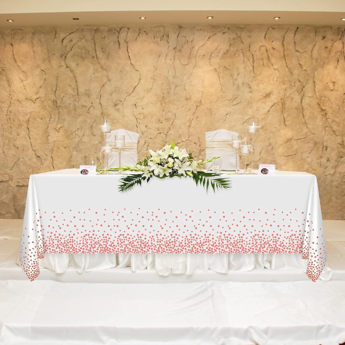 Fata de Masa, , din PEVA, Imprimeu Buline, 137 x 274 cm, Impermeabila, Fara Pete, Curatare Rapida, Roz Gold [3]