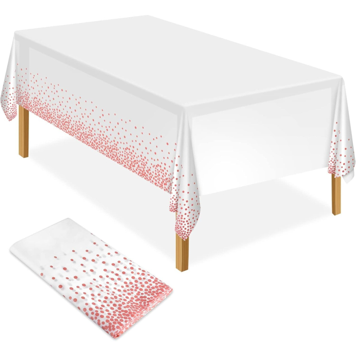 Fata de Masa, , din PEVA, Imprimeu Buline, 137 x 274 cm, Impermeabila, Fara Pete, Curatare Rapida, Roz Gold [6]