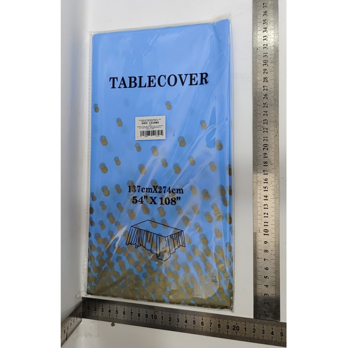 Fata de Masa, , din PEVA, Imprimeu Buline Aurii, 137 x 274 cm, Impermeabila, Fara Pete, Curatare Rapida, Albastru [5]
