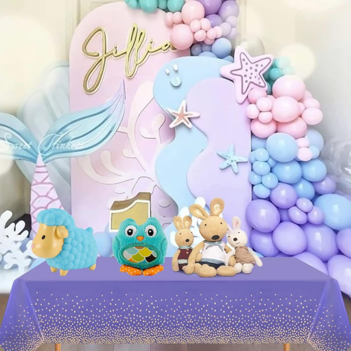 Fata de Masa, , din PEVA, Imprimeu Buline Aurii, 137 x 274 cm, Impermeabila, Fara Pete, Curatare Rapida, Mov [4]