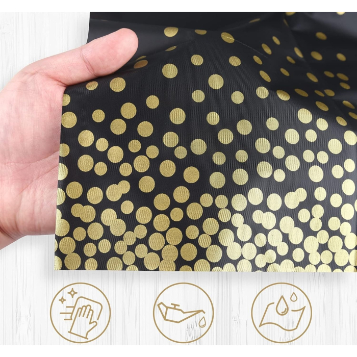 Fata de Masa, , din PEVA, Imprimeu Buline Aurii, 137 x 274 cm, Impermeabila, Fara Pete, Curatare Rapida, Negru [2]