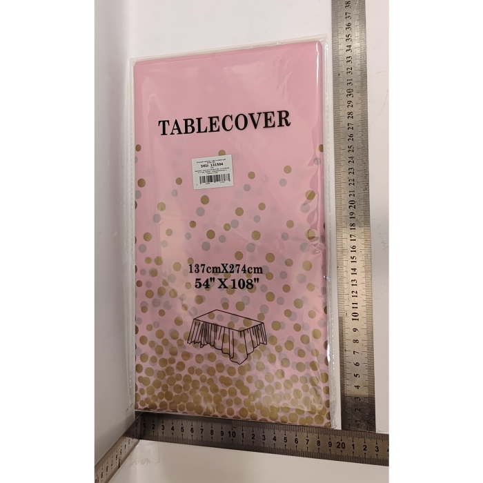 Fata de Masa, , din PEVA, Imprimeu Buline Aurii, 137 x 274 cm, Impermeabila, Fara Pete, Curatare Rapida, Roz Deschis [4]