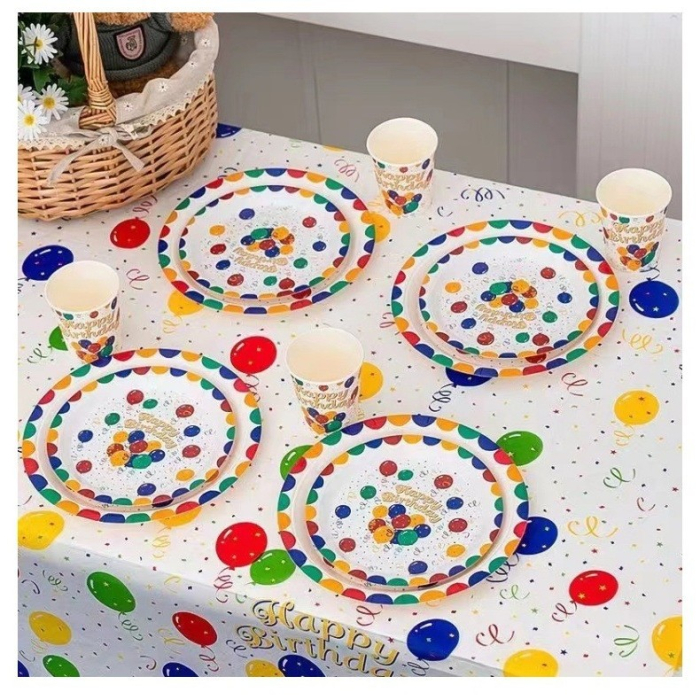 Fata de Masa, , din PEVA, Imprimeu Happy Birthday cu Baloane, 137 x 274 cm, Impermeabila, Fara Pete, Curatare Rapida, Multicolor [7]