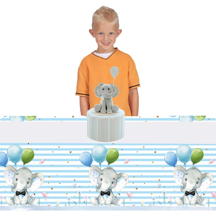 Fata de Masa, , din Plastic, Imprimeu Elefanti, 180 x 108 cm, Albastru [3]