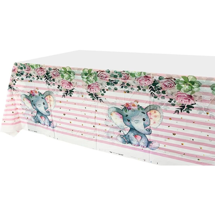 Fata de Masa, , din Plastic, Imprimeu Elefanti, 180 x 108 cm, Roz [4]