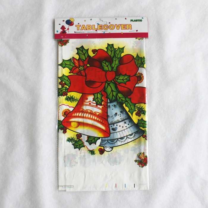 Fata de masa dreptunghiulara , PVC, 2.5 mm grosime, imprimeu clopotei, potrivit pentru Craciun, utilizare multipla, 180 x 108 cm, alb [5]