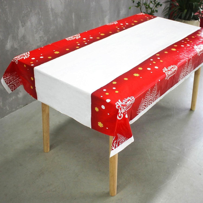 Fata de masa dreptunghiulara , PVC, 2.5 mm grosime, imprimeu Merry Christmas, potrivit pentru Craciun, utilizare multipla, 180 x 108 cm, alb [7]