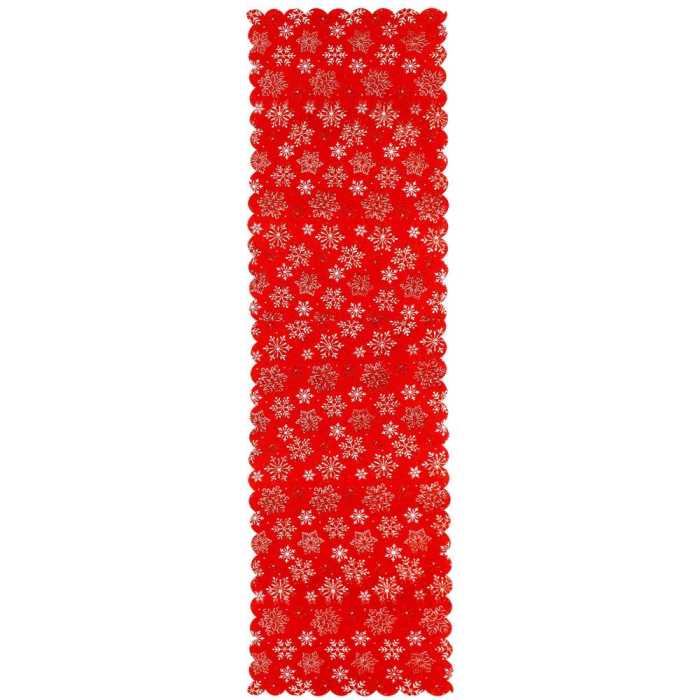 Fata de masa pentru decor, cu motive de Craciun, din stofa, 34x187cm, rosu [5]