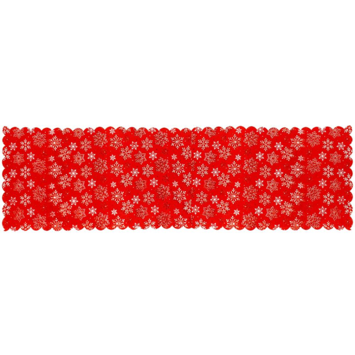 Fata de masa pentru decor, cu motive de Craciun, din stofa, 34x187cm, rosu [3]
