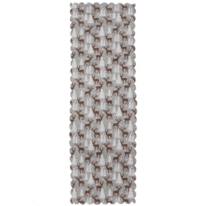 Fata de masa pentru decor, cu motive de Craciun, din stofa, 35x186cm, gri [6]