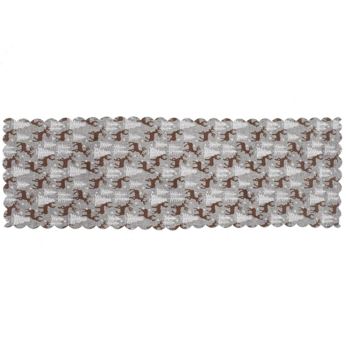 Fata de masa pentru decor, cu motive de Craciun, din stofa, 35x186cm, gri [4]