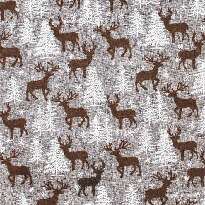 Fata de masa pentru decor, cu motive de Craciun, din stofa, 35x186cm, gri [3]